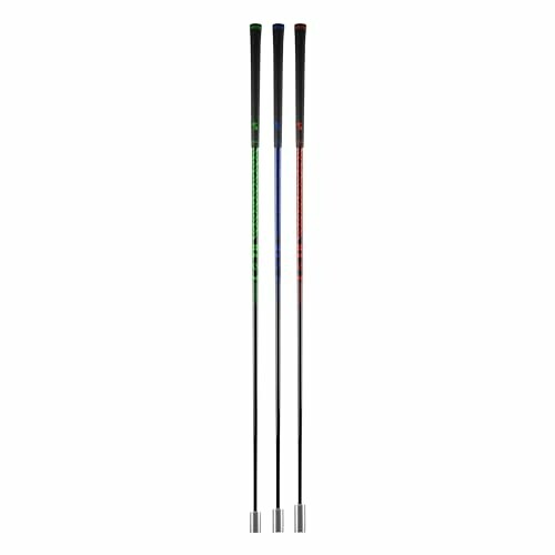 Two golf club shafts with grips and metallic tips, showcasing the high-quality construction of the SuperSpeed Golf training system.