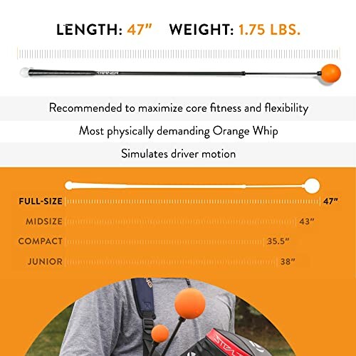 Orange Whip Trainer specifications and size options.